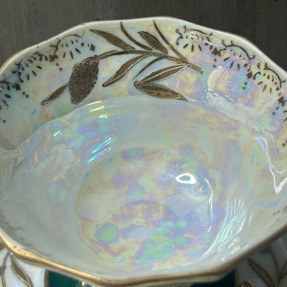 Vintage Royal Sealy China Japan Iridescent Green w/ Gold Trim Cup & Saucer Set - Picture 3 of 8